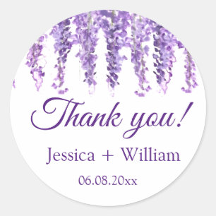 Wisteria Paarse Bloemenbruiloft Dank u Ronde Sticker