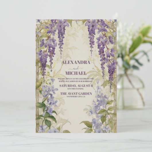 Wisteria Paarse bloemenbruiloft Kaart (Staand voorkant)