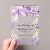 Wisteria paarse bloemige vlinderboog Vrijgezellenf Acryl Uitnodigingen (Insitu (Draagbaar))