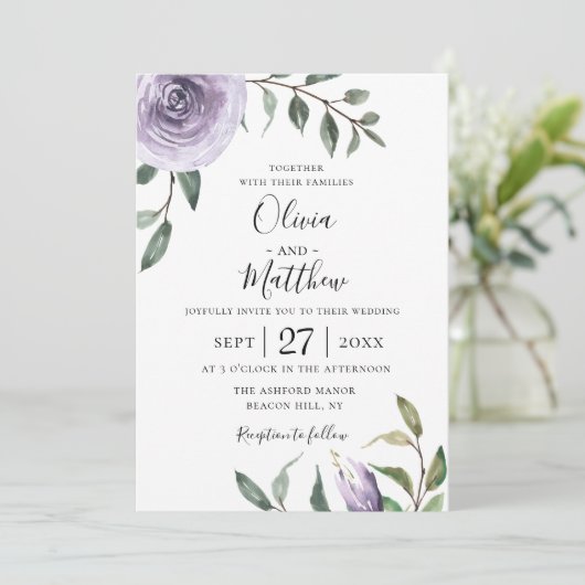 Wisteria Paarse botanische huwelijksuitnodiging Kaart (Staand voorkant)