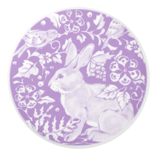 Wisteria Paarse Bunny Rabbit Bird Woodland Keramische Knop (Voorkant)