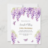 Wisteria paarse vlinder verjaardagsuitnodiging (Voorkant)