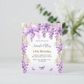 Wisteria paarse vlinderboog verjaardagsuitnodiging (Staand voorkant)