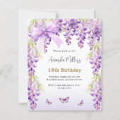 Wisteria paarse vlinderboog verjaardagsuitnodiging (Voorkant)