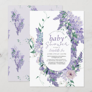 Wisteria Paarse Waterverf Virtueel Baby shower Kaart