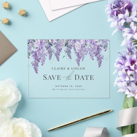 Wisteria Paarse Waterverf Wedding Save the Date Acryl Uitnodigingen (Insitu (Huwelijk))