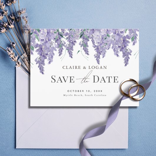 Wisteria Paarse Waterverf Wedding Save the Date Kaart