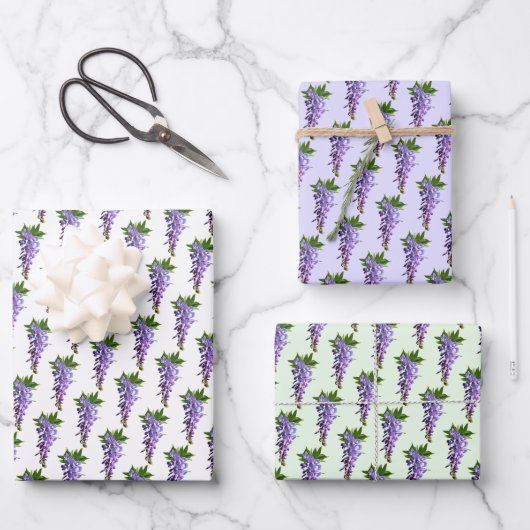 Wisteria Pattern Paars Green White Achtergrond Inpakpapier Vel (Voorkant)