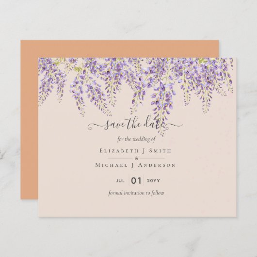 Wisteria Peach Weddenschap Save Dates BUDGET (Voorkant / Achterkant)