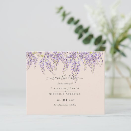 Wisteria Peach Weddenschap Save Dates BUDGET (Staand voorkant)