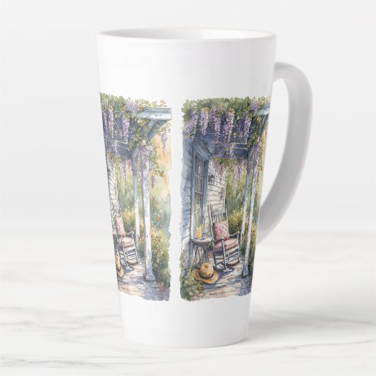 Wisteria Porch schommelstoel scene Latte Mok (Rechterhoek)