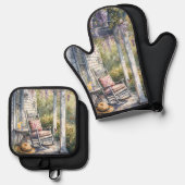 Wisteria Porch schommelstoel scene Ovenwant & Pannenlap Set (Voorkant / Achterkant)