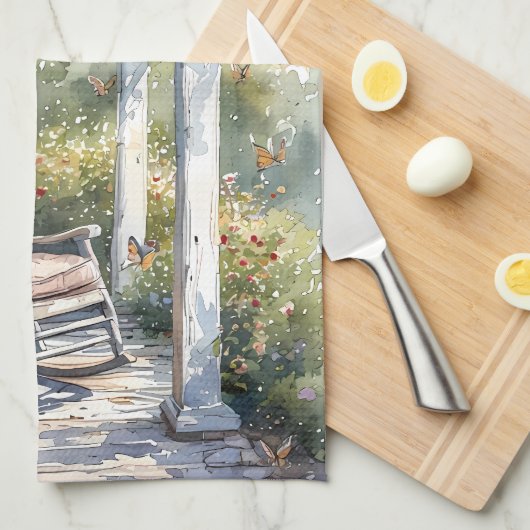 Wisteria Porch schommelstoel scene Theedoek (Quarter Fold)