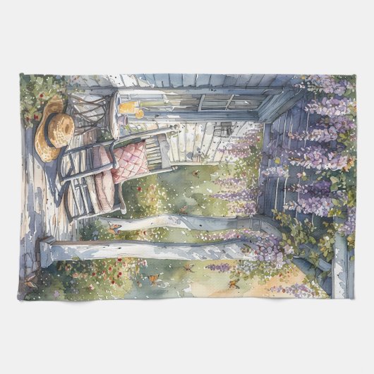 Wisteria Porch schommelstoel scene Theedoek (Horizontaal)