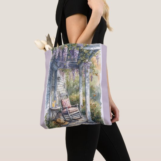Wisteria Porch schommelstoel scene Tote Bag (Dichtbij)