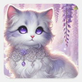 Wisteria Princess Cat Sluiten Vierkante Sticker (Voorkant)