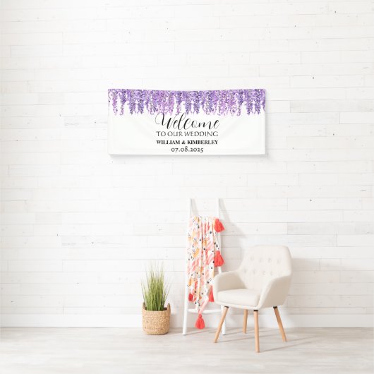 Wisteria Purple Bloemen Elegante bruiloft Spandoek (Insitu)
