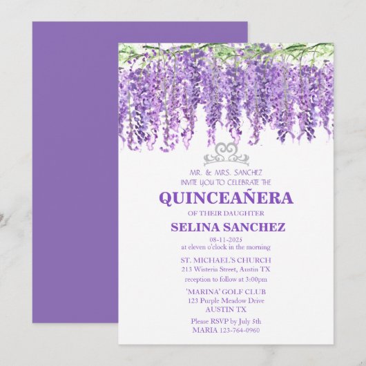 Wisteria Quinceanera Paarse Bloemen 15e Verjaardag Kaart (Voorkant / Achterkant)
