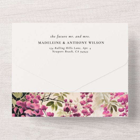 Wisteria Romantische Tuin Party Elegant Bruiloft All In One Uitnodiging (Achterkant)