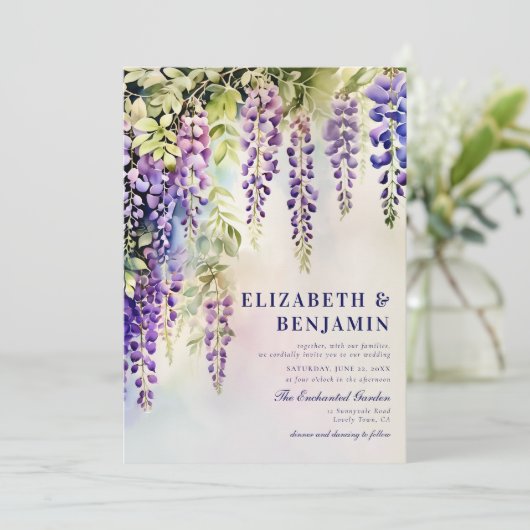 Wisteria Romantische Tuin Party Elegant Bruiloft Kaart (Staand voorkant)