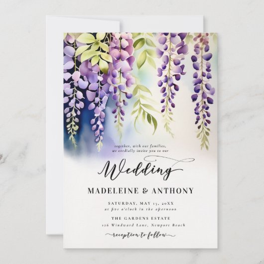 Wisteria Romantische Tuin Party Paarse Boho Bruilo Kaart (Voorkant)