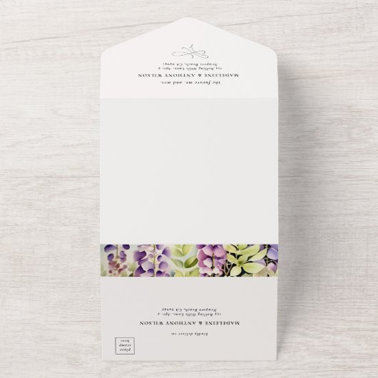 Wisteria Romantische Tuinfeest Paarse Blauwe Bruil All In One Uitnodiging (Buitenkant)