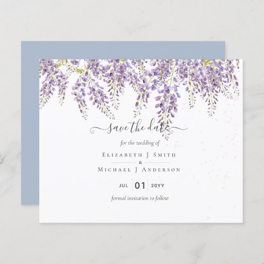 Wisteria Save Dates Dusty Blue WeddenGET (Voorkant / Achterkant)