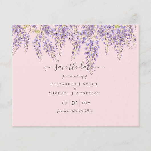 Wisteria Save Dates Stof Roze Trouw BUDGET (Voorkant)