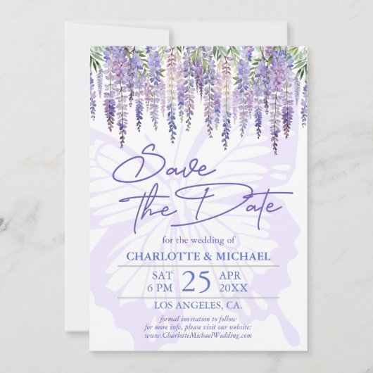 Wisteria Summer Garden Wedding Save the Date Kaart (Voorkant)