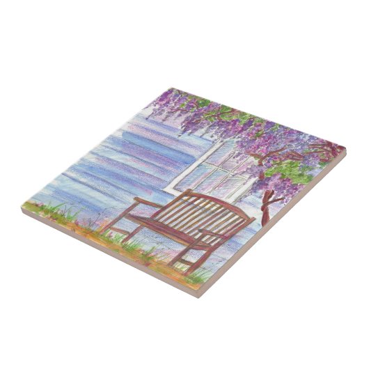 Wisteria Tree Garden Bench House Window Tegeltje (Zijkant)