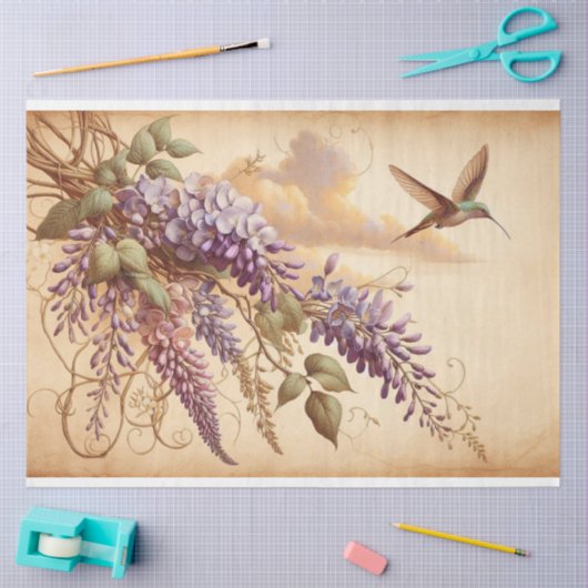 Wisteria Vine Purple Flowers Hummingbird Decoupage Tissuepapier (Craft)