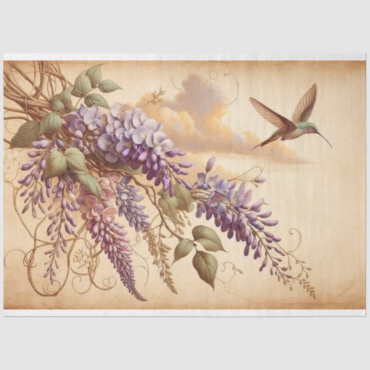 Wisteria Vine Purple Flowers Hummingbird Decoupage Tissuepapier (Voorkant)