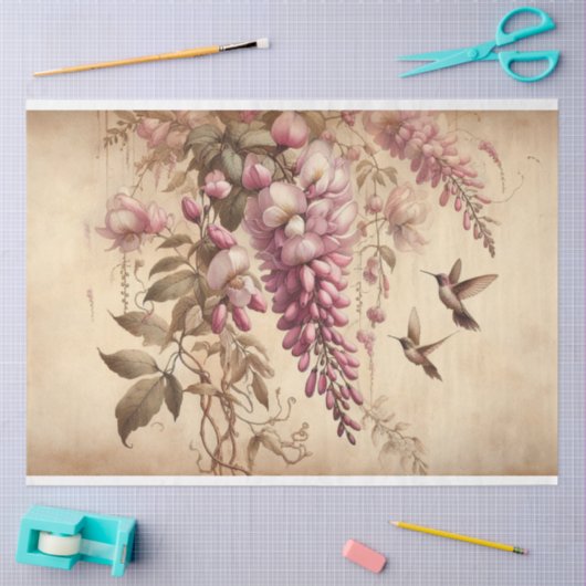 Wisteria Vine Roze Bloemen Decoupage Tissuepapier (Craft)