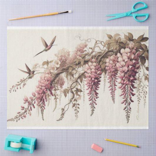 Wisteria Vine Roze Bloemen Decoupage Tissuepapier (Craft)