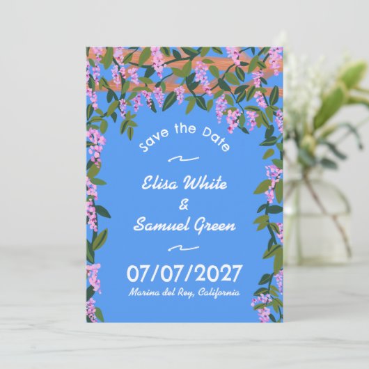 Wisteria Vines Bloemen Aangepaste Foto Bruiloft Save The Date (Staand voorkant)