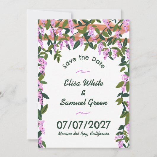 Wisteria Vines Bloemen Aangepaste Foto Bruiloft Save The Date (Voorkant)