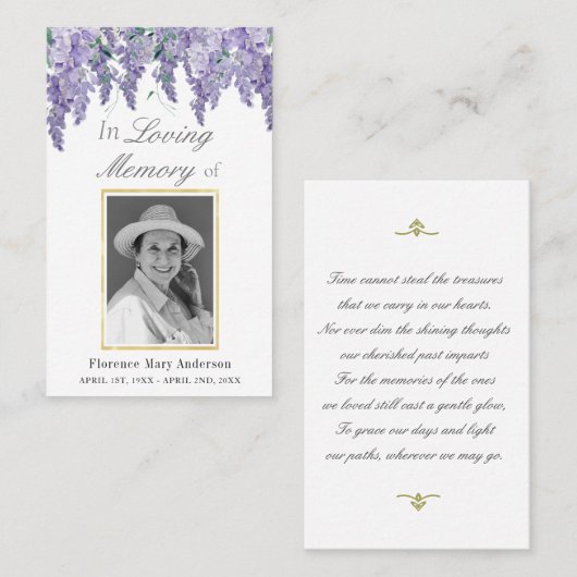 Wisteria Waterverf Sympathie Memorial Fotokaart Visitekaartje (Voorkant / Achterkant)