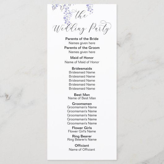 Wisteria Wedding Programme Programmakaart (Achterkant)