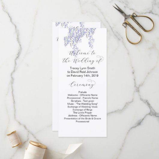 Wisteria Wedding Programme Programmakaart (Voorkant / Achterkant in situ)
