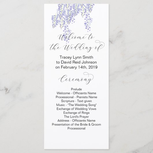 Wisteria Wedding Programme Programmakaart (Voorkant)