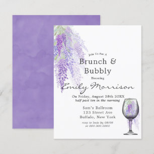 Wisteria Wine Glass Brunch & Bubble Invitation Kaart