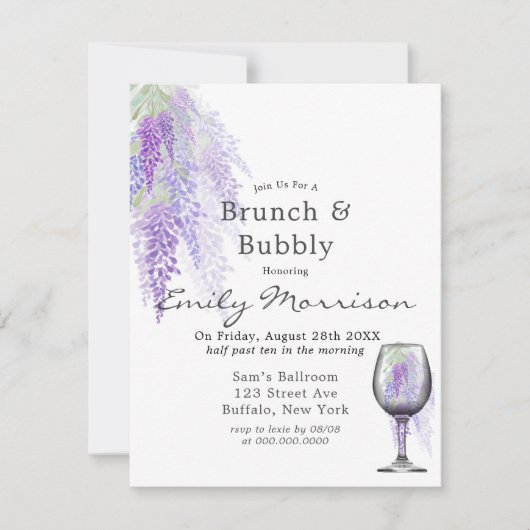 Wisteria Wine Glass Brunch & Bubble Invitation Kaart (Voorkant)