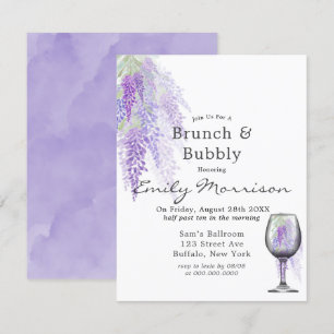 Wisteria Wine Glass Brunch & Bubble Invitation Kaart