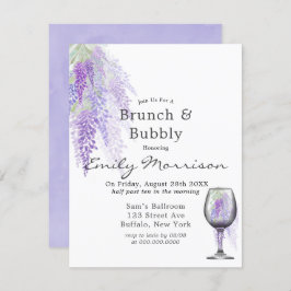 Wisteria Wine Glass Brunch & Bubble Invitation Kaart