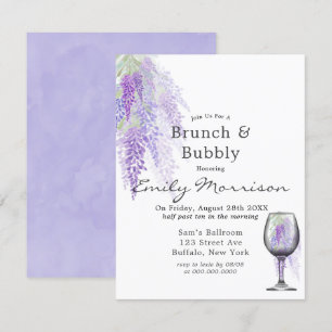 Wisteria Wine Glass Brunch & Bubble Invitation Kaart