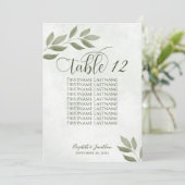 Wistful Green Leaves Wedding Zitting Chart Kaart (Staand voorkant)