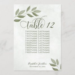 Wistful Green Leaves Wedding Zitting Chart Kaart