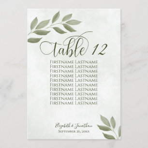Wistful Green Leaves Wedding Zitting Chart Kaart