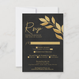 Wistful Leaves Black & Gold Waterverf Wedding RSV RSVP Kaartje