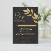 Wistful Leaves Black & Gold Waterverf Wedding RSV RSVP Kaartje (Staand voorkant)